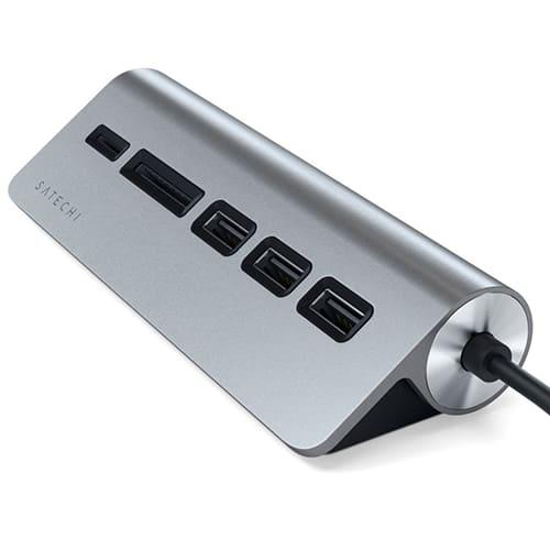 Мультипереходник Satechi Aluminum Type-C - USB 3.0 Hub & Micro/SD Card Reader (ST-TCHCRM) Серый - фото 2 - id-p211063612