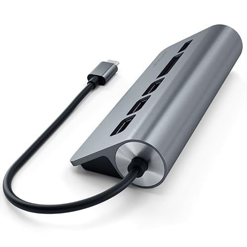 Мультипереходник Satechi Aluminum Type-C - USB 3.0 Hub & Micro/SD Card Reader (ST-TCHCRM) Серый - фото 3 - id-p211063612