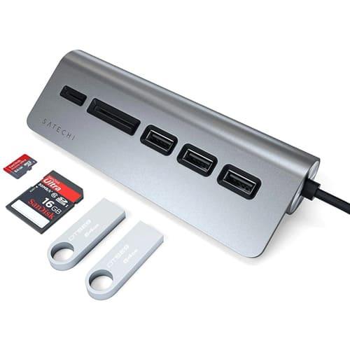 Мультипереходник Satechi Aluminum Type-C - USB 3.0 Hub & Micro/SD Card Reader (ST-TCHCRM) Серый - фото 4 - id-p211063612