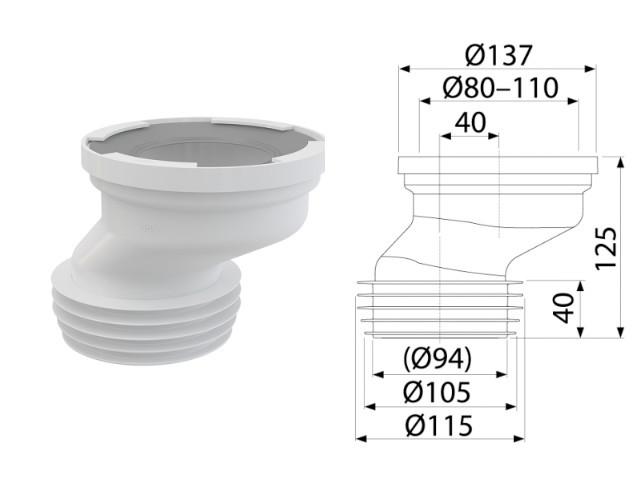 Патрубок для унитаза эксцентрический 40мм, Alcaplast - фото 1 - id-p211078764