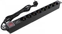 Exegate ServerPro PDU-19H807 Al-8S-EU2-SW-SPD1 EX280846RUS Блок силовых розеток 19" чёрный 1U 8 евророзеток