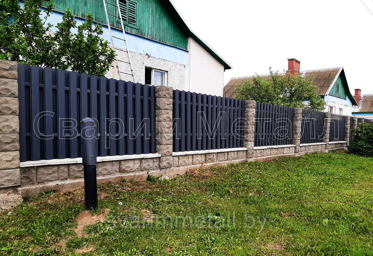 Забор из евроштакетника (металлоштакетник), коричневый/шоколад - фото 6 - id-p211169786