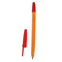 Шариковая ручка: жёлтый корпус, с красным колпачком, цвет чернил-красный