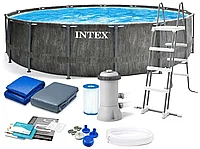 Каркасный бассейн INTEX Prism Frame Greywood Premium с фильтр-насосом 549х122см
