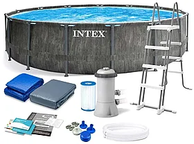 Бассейн каркасный INTEX 26744NP Prism Frame Greywood Premium с фильтр-насосом 549х122см