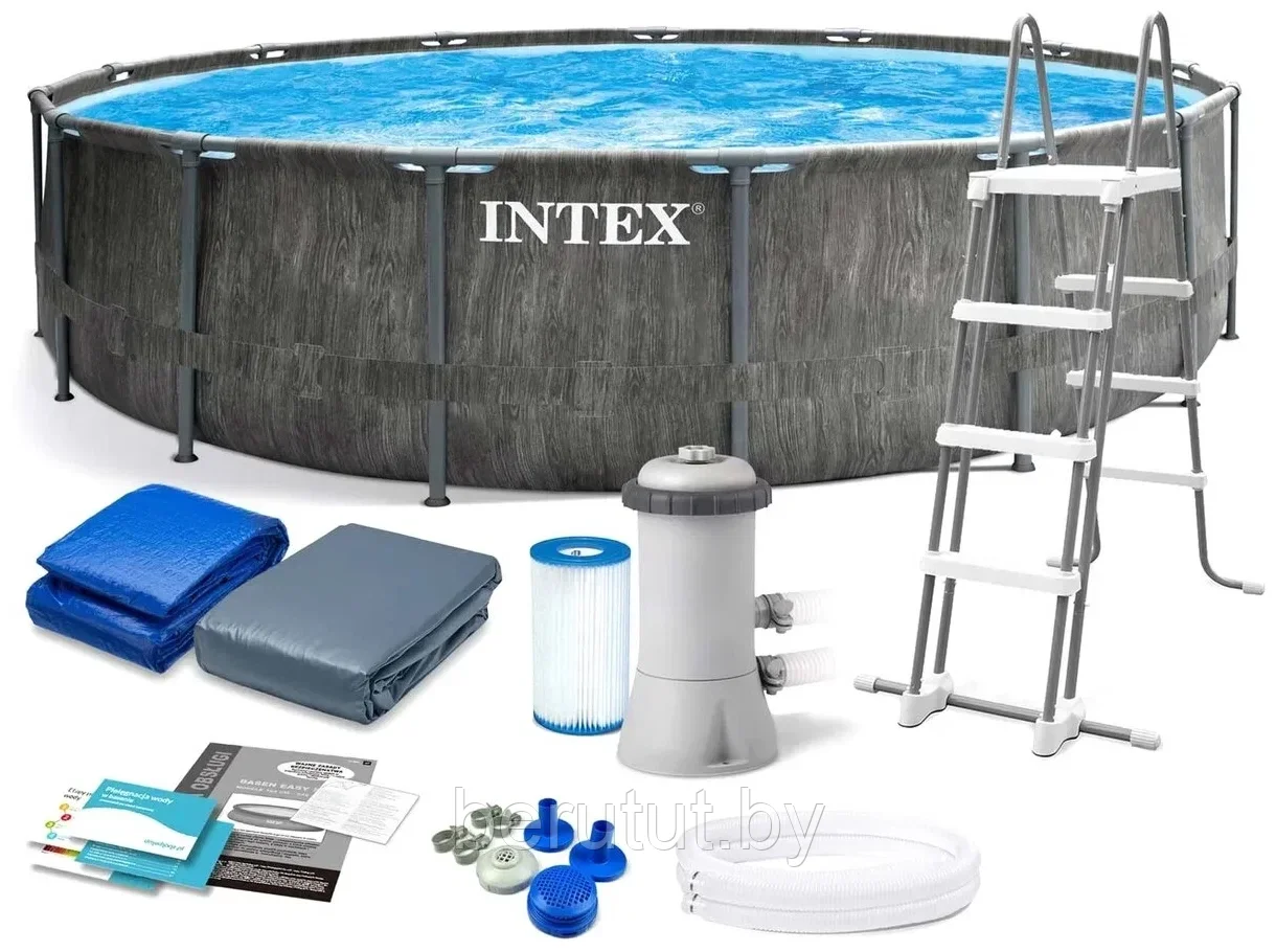 Каркасный бассейн INTEX Prism Frame Greywood Premium с фильтр-насосом 549х122см - фото 1 - id-p211171409