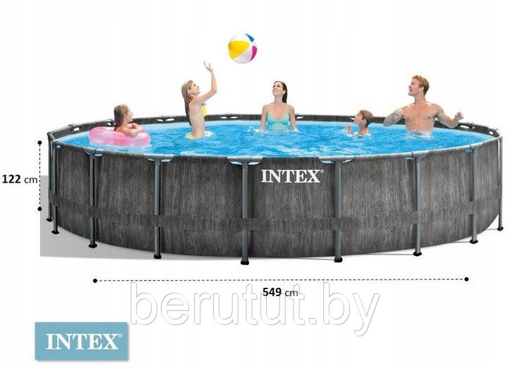 Каркасный бассейн INTEX Prism Frame Greywood Premium с фильтр-насосом 549х122см - фото 6 - id-p211171409