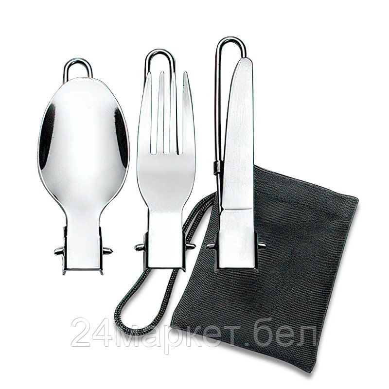 Посуда алюминиевая холодно-штампованная для кемпинга, набор (сотейник, сковорода, чашка, ложка, вилка, нож) - фото 3 - id-p207261088