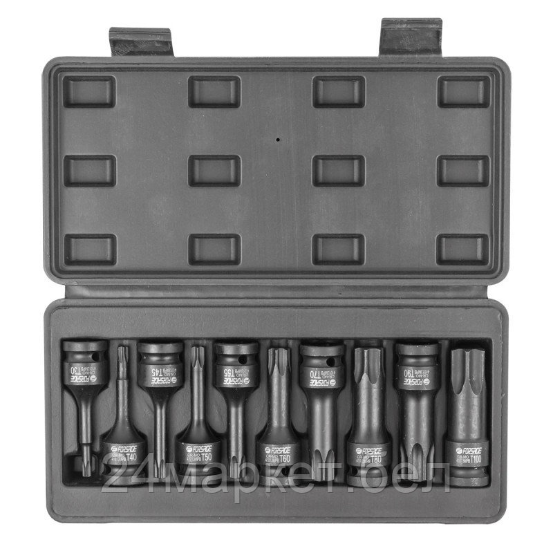 Набор головок-бит TORX ударных 10пр.,1/2"(T30, T40, T45, T50, T55, T60, T70, T80, T90, T100), в кейсе Forsage - фото 3 - id-p207261125