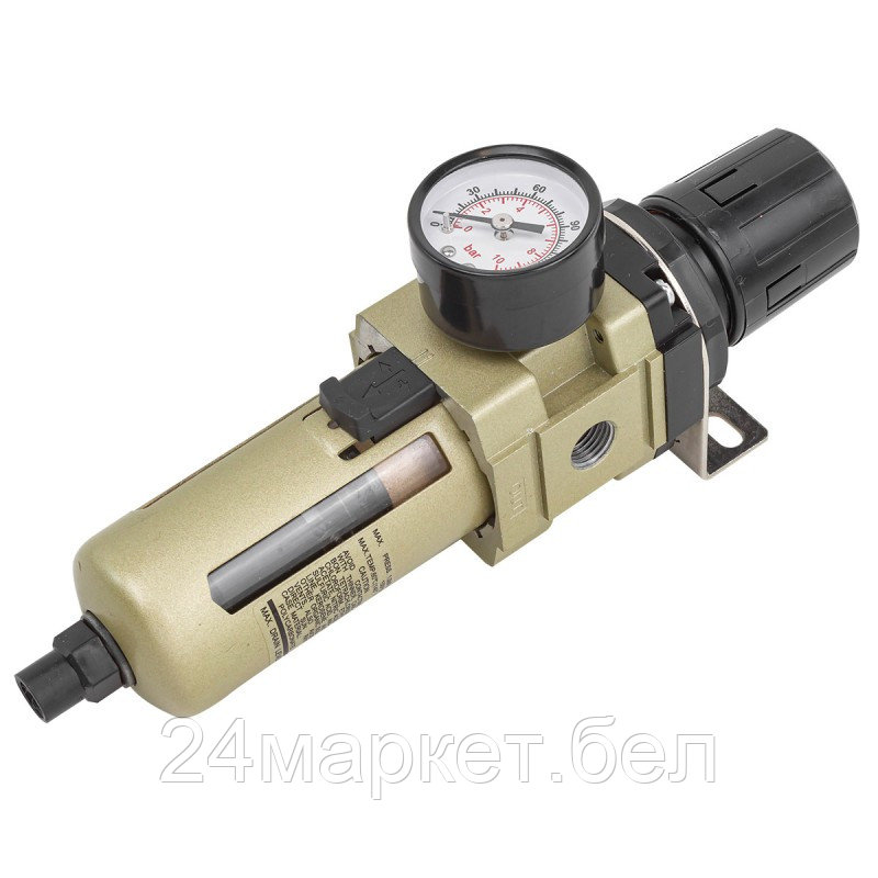 Фильтр-регулятор с индикатором давления для пневмосистем 1/4"(автоматич. слив,10Мк, 2000 л/мин, 0-10bar,раб. - фото 1 - id-p207261177