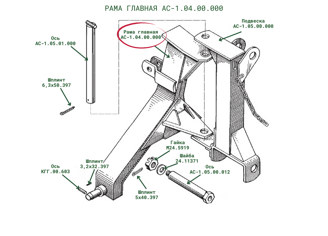 Рама главная АС-1.04.00.000 для ротационной навесной косилки АС-1