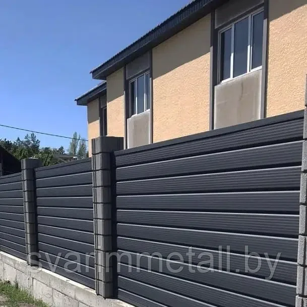 Забор из металлического сайдинга (металлосайдинг), серый - фото 2 - id-p211186945