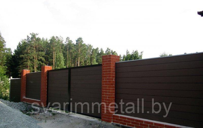 Забор из металлического сайдинга (металлосайдинг), серый - фото 9 - id-p211186945