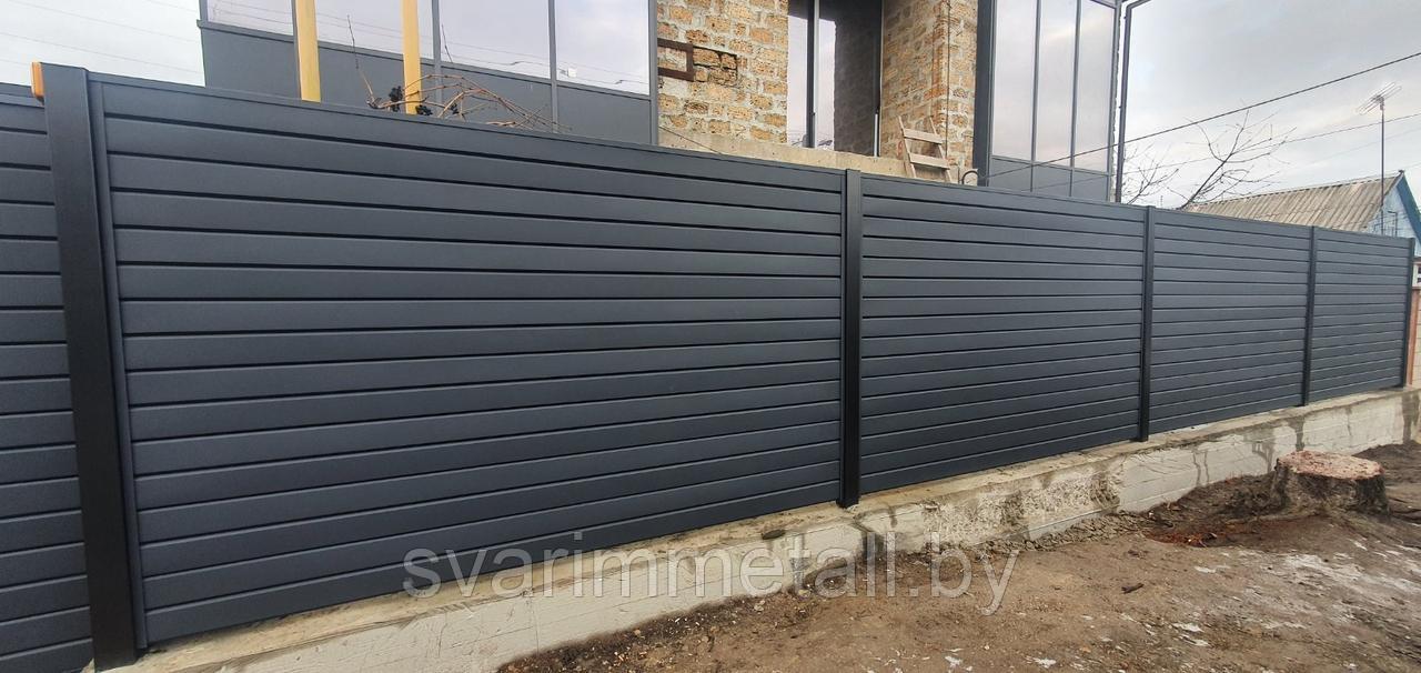 Забор из металлического сайдинга (металлосайдинг), серый - фото 8 - id-p211186946