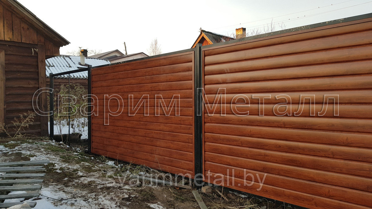 Забор из металлического сайдинга (металлосайдинг), коричневый - фото 7 - id-p211186949
