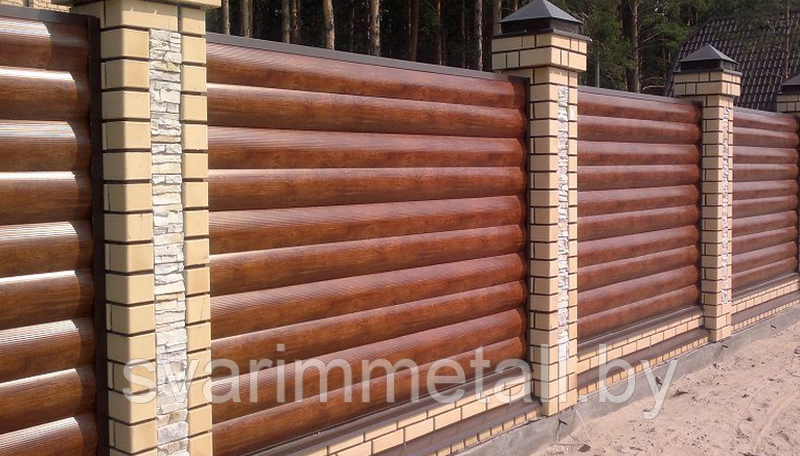 Забор из металлического сайдинга (металлосайдинг), под дерево - фото 7 - id-p211186951