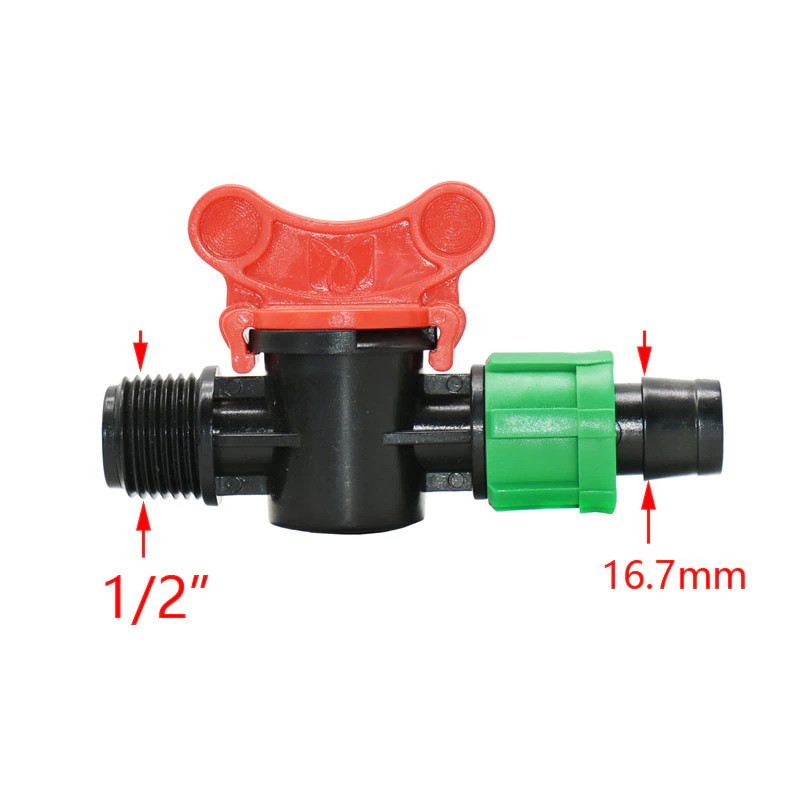 Соединитель для капельной ленты с наружной резьбой 1/2" и краном