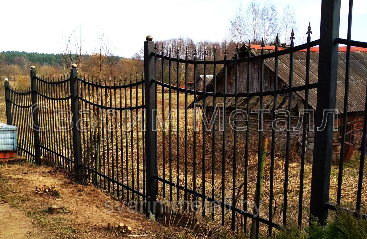Забор сварной, с элементами ковки (с ковкой), черный - фото 5 - id-p211187326