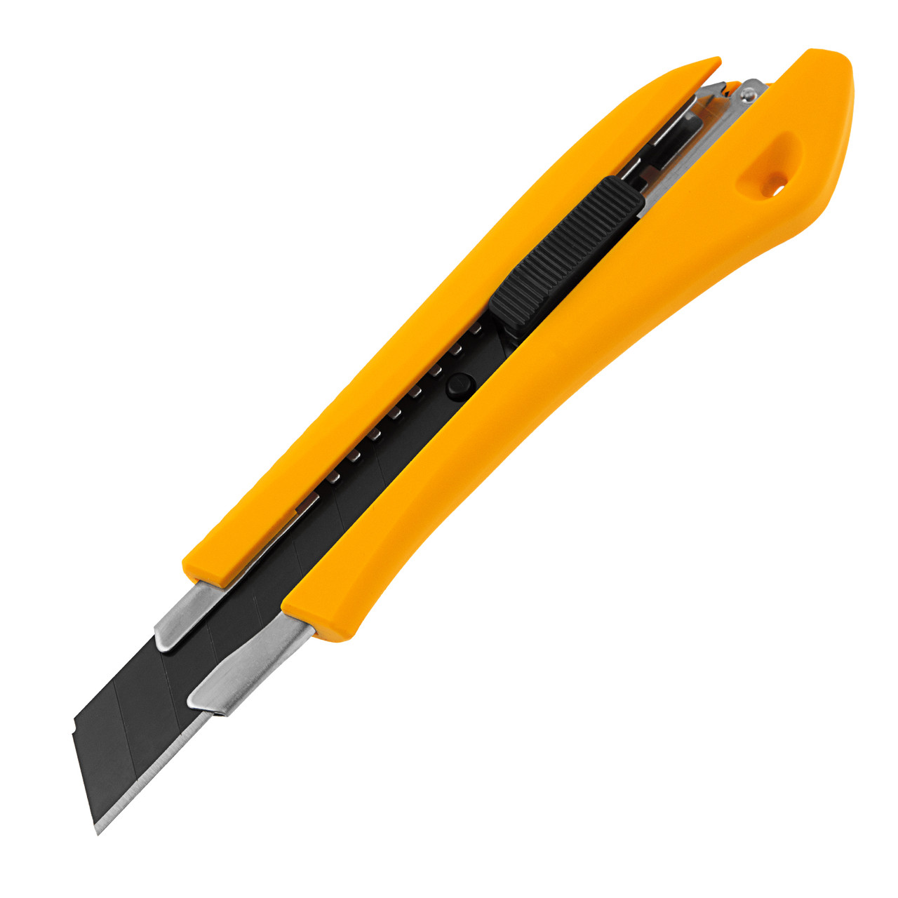 Нож, 18 мм, сменное лезвие, SK4, метал. направляющая, нажимной фиксатор// Denzel - фото 1 - id-p207773496