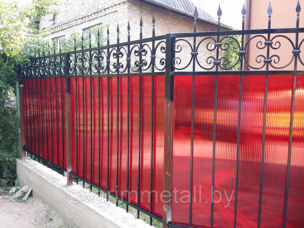 Забор сварной, с элементами ковки (с ковкой), с поликарбонатом, бронза - фото 6 - id-p211193498