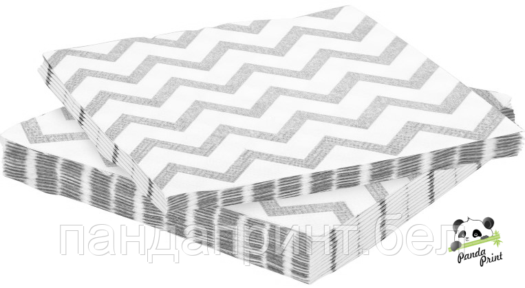 Салфетки Белые зигзаги, серебро 33х33 см, 20 шт (арт.6015042)