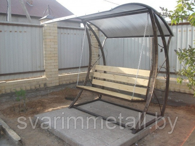 Садовые качели, из металла, с крышей из поликарбоната, черный - фото 9 - id-p117061137
