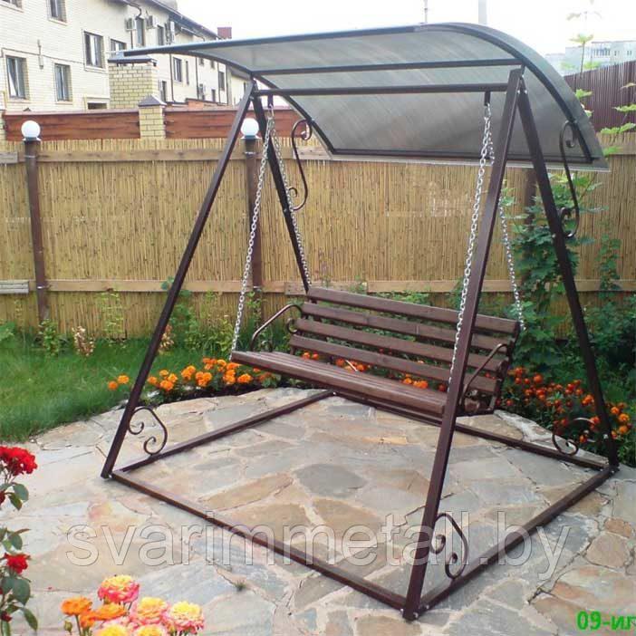 Садовые качели, из металла, с крышей из поликарбоната, черный - фото 5 - id-p211194155