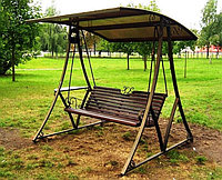 Садовые качели, из металла, с крышей из поликарбоната, под золото