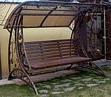 Садовые качели, из металла, с крышей из поликарбоната, с элементами ковки (с ковкой), коричневый, фото 7