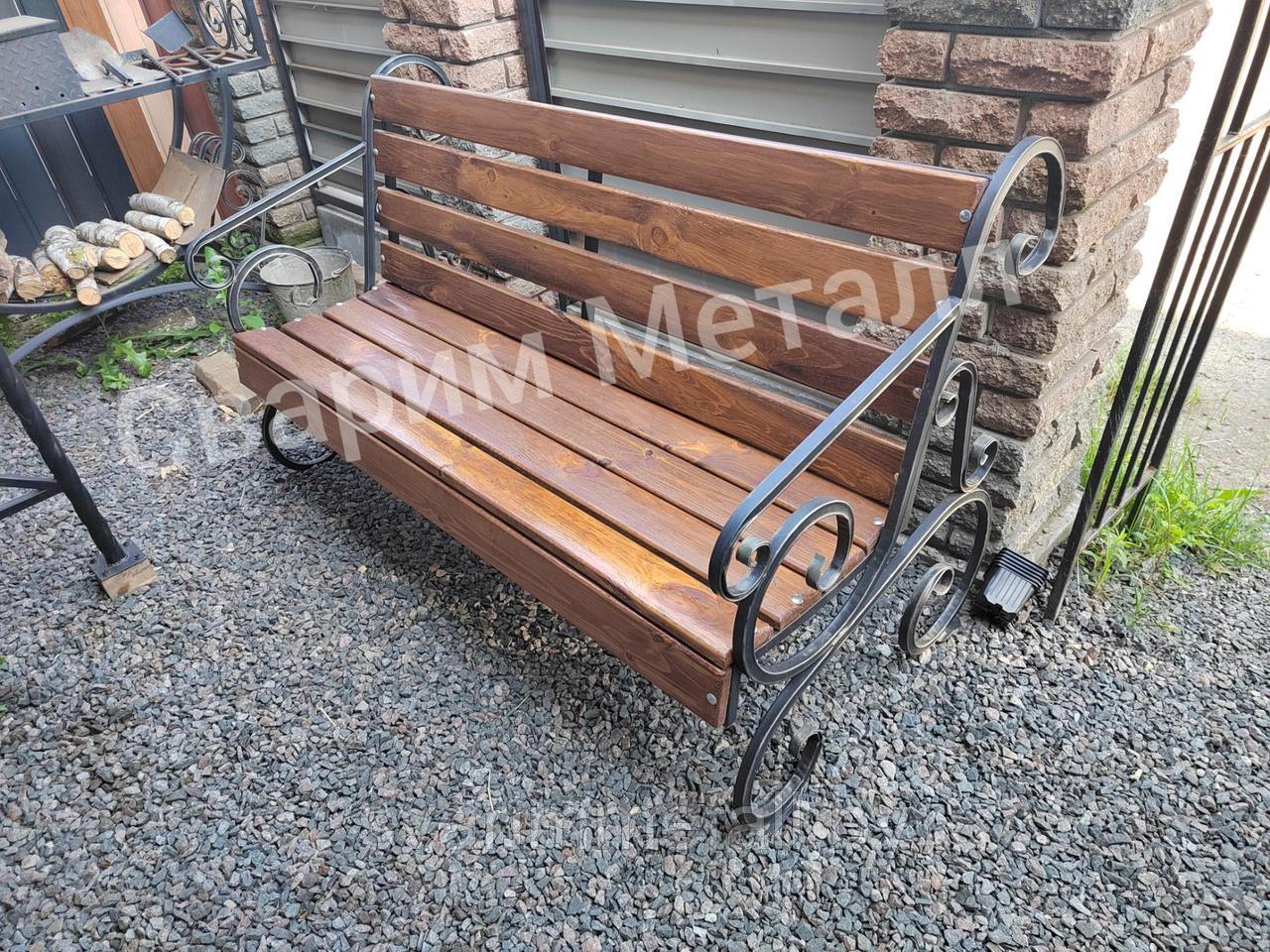 Садовая скамейка (мебель в сад), из металла, с элементами ковки, черный