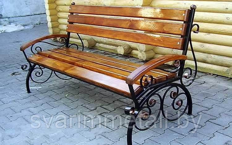 Садовая скамейка (мебель в сад), из металла, с элементами ковки, черный - фото 7 - id-p211197030