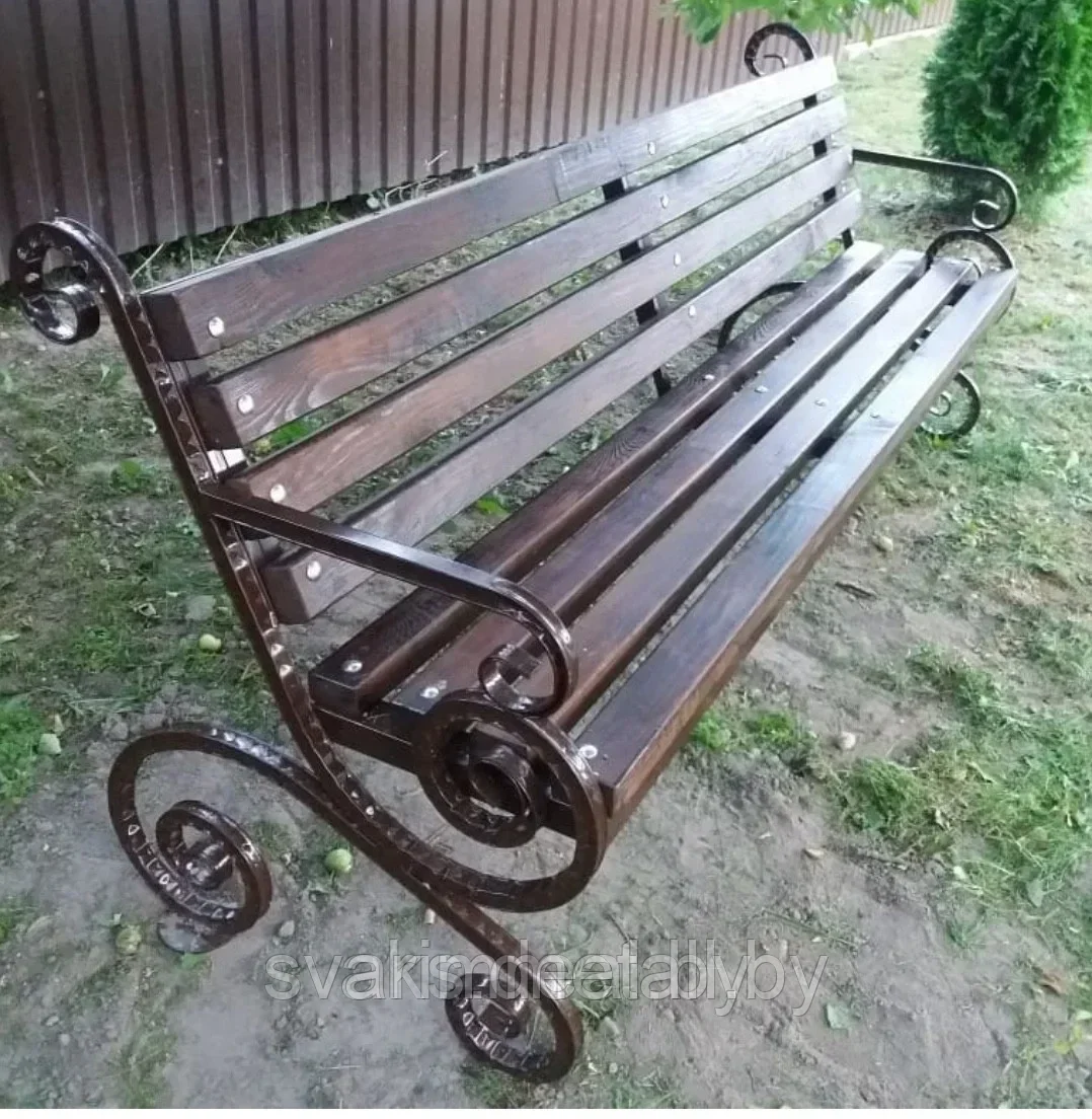 Садовая скамейка (мебель в сад), из металла, с элементами ковки, черный - фото 8 - id-p211197030