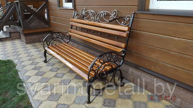 Садовая скамейка (мебель в сад), из металла, с элементами ковки, черный - фото 4 - id-p211198360