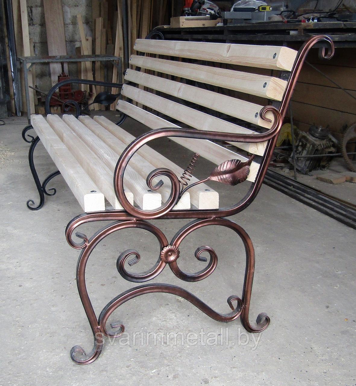 Садовая скамейка (мебель в сад), из металла, с элементами ковки, бронза - фото 6 - id-p211198452