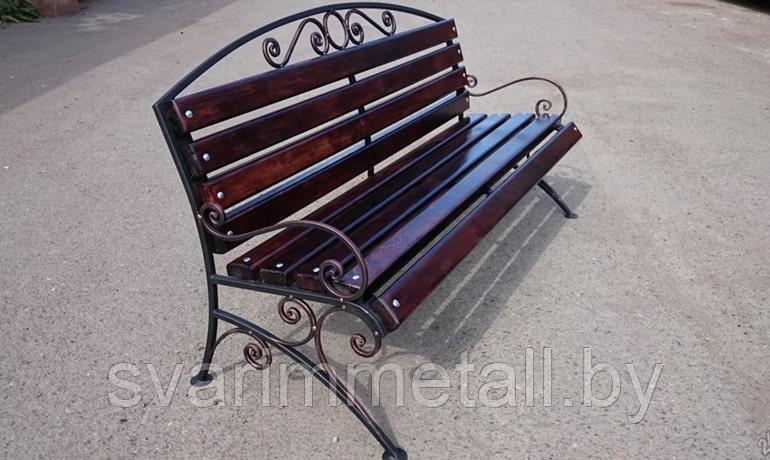 Садовая скамейка (мебель в сад), из металла, с элементами ковки, бронза