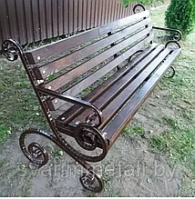 Садовая скамейка (мебель в сад), из металла, с элементами ковки, коричневый