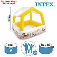 Бассейн надувной детский "Домик", 157 х 157 х 122 см, с навесом, 57470NP INTEX