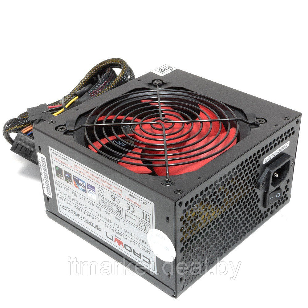 Блок питания 500W Crown CM-PS500W PLUS (120мм, 24+8pin, 1x6/8pin, 4xMolex, 4xSATA) - фото 2 - id-p211202886