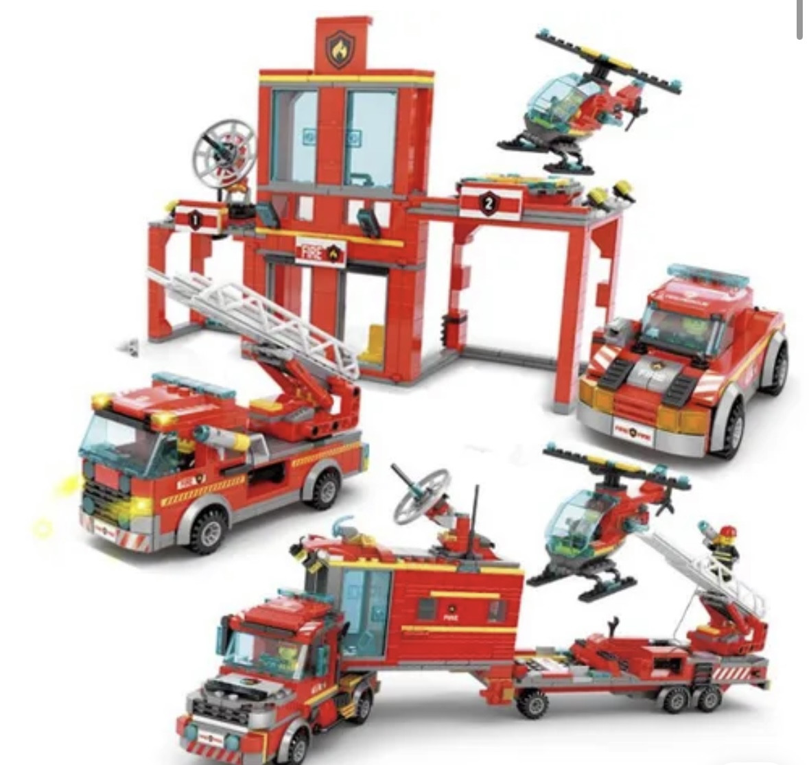 Конструктор Пожарная часть или Пожарная машина 845 деталей, 5 фигурок, совместимый конструктор, 2 в 1 - фото 2 - id-p211203417