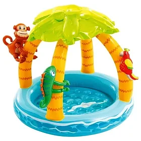 Бассейн надувной INTEX детский с навесом "Тропический остров" 102х86 см