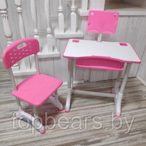 Растущая парта (стол) и растущий стул для дошкольника (подставка для книг, полка для канцтоваров) Розовый - фото 1 - id-p211205267