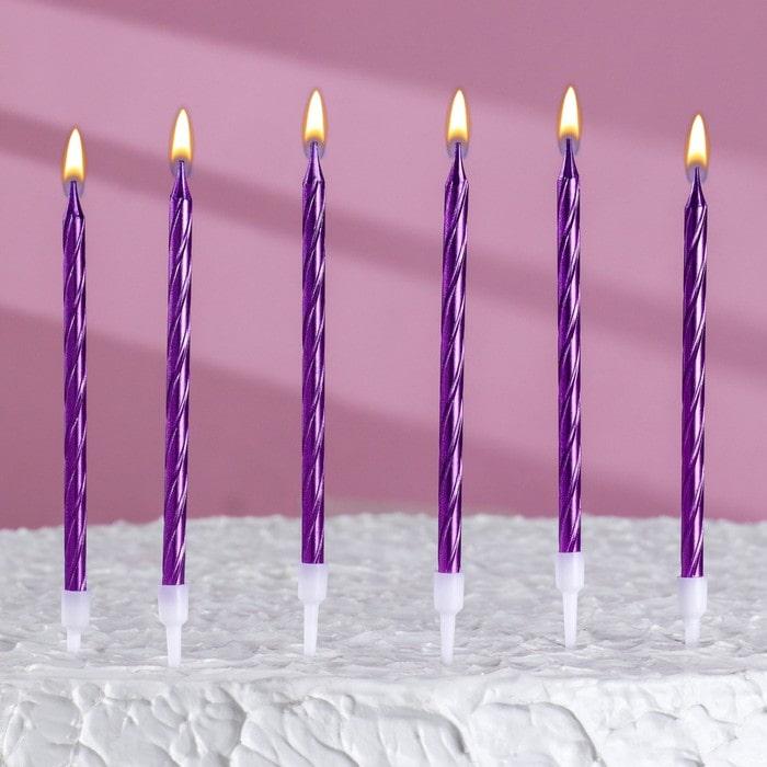 Свечи для торта витые с подставкой «Happy moments» 6 шт, цвет фиолетовый - фото 1 - id-p211205164