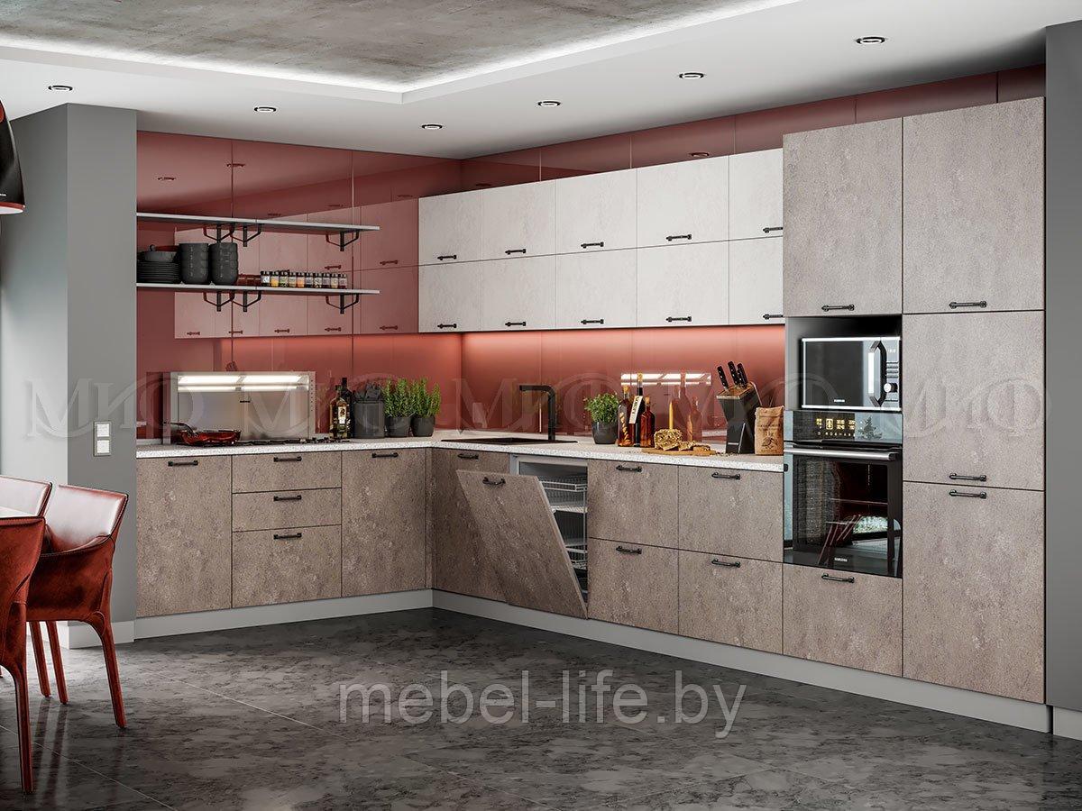 Кухня угловая Техно 2.4х4.0м - Бетон светлый/Бетон темный (МИФ)