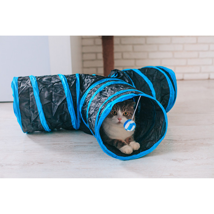Туннель для кошек шуршащий "Тройник", 80 см, диаметр трубы 25 см, микс цветов - фото 8 - id-p211270756