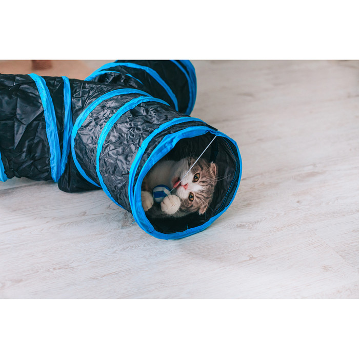 Туннель для кошек шуршащий "Тройник", 80 см, диаметр трубы 25 см, микс цветов - фото 10 - id-p211270756