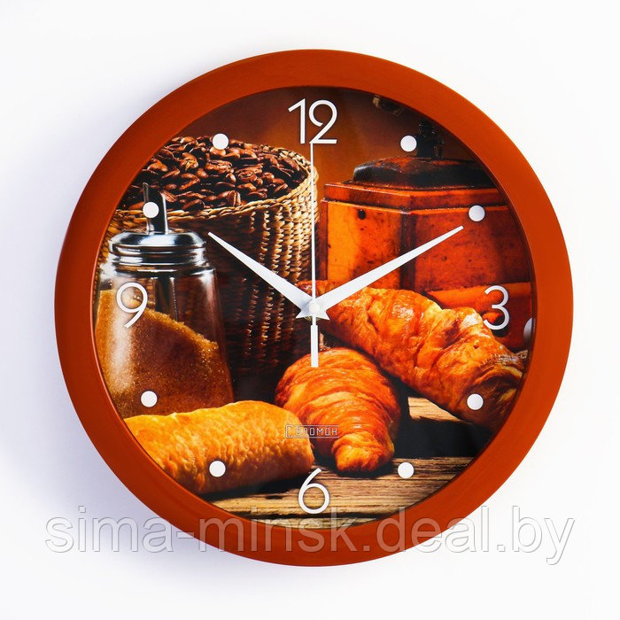 Часы настенные, серия: Кухня, "Круассан с кофе", плавный ход, d=28 см - фото 1 - id-p211270894