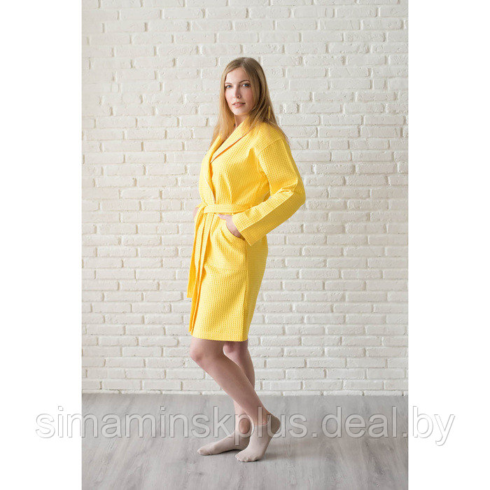 Халат женский, шалька+кант, размер 44, лимонный, вафля - фото 2 - id-p211271598