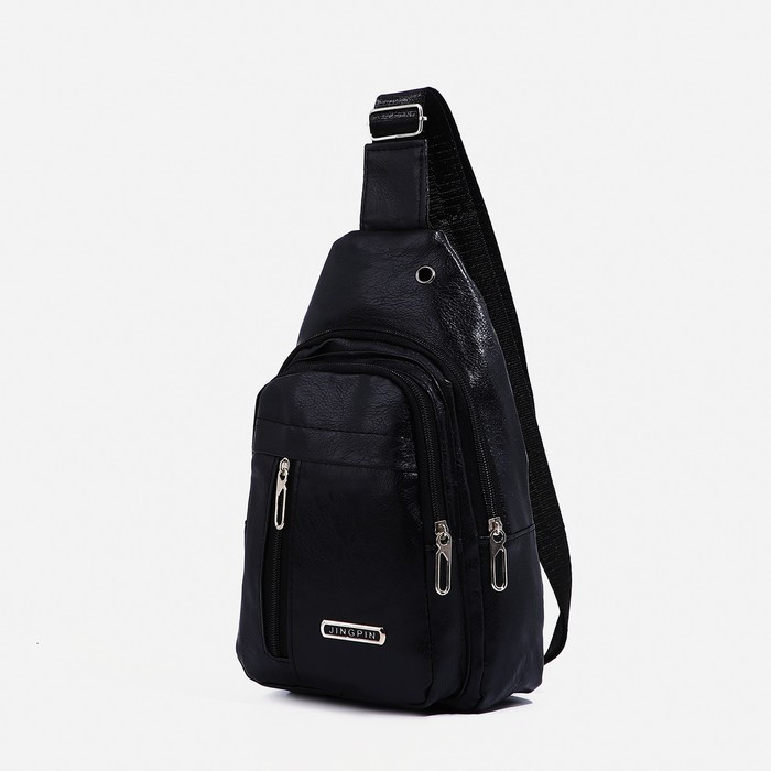 Рюкзак-слинг на молнии, 2 наружных кармана, цвет чёрный - фото 1 - id-p211272112