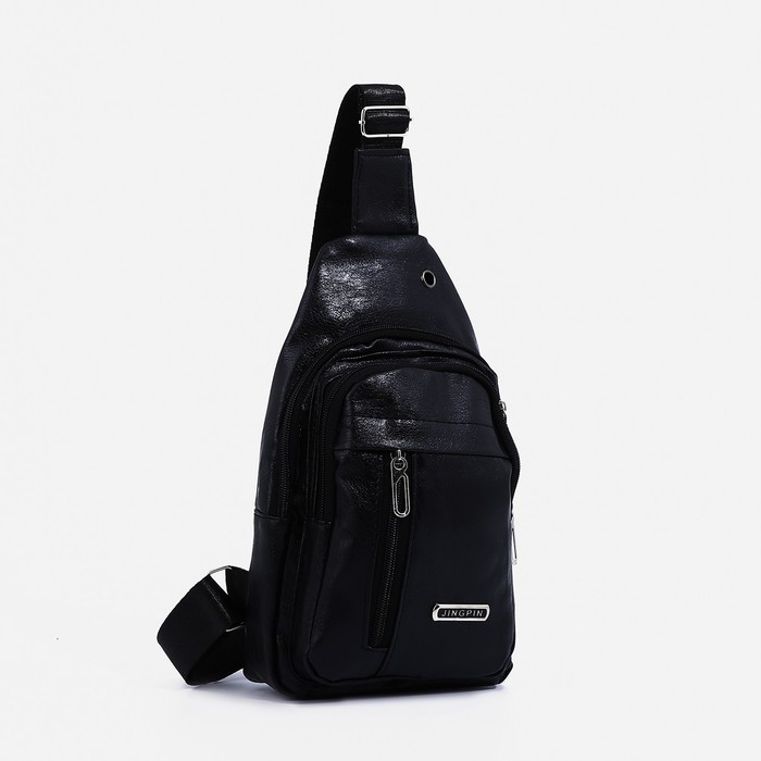 Рюкзак-слинг на молнии, 2 наружных кармана, цвет чёрный - фото 2 - id-p211272112