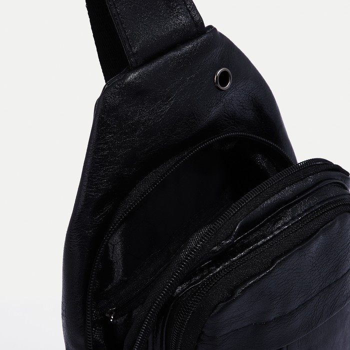 Рюкзак-слинг на молнии, 2 наружных кармана, цвет чёрный - фото 5 - id-p211272112